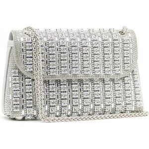 Women Silver Sparkly Rhinestone Cocktail Diamond Bag